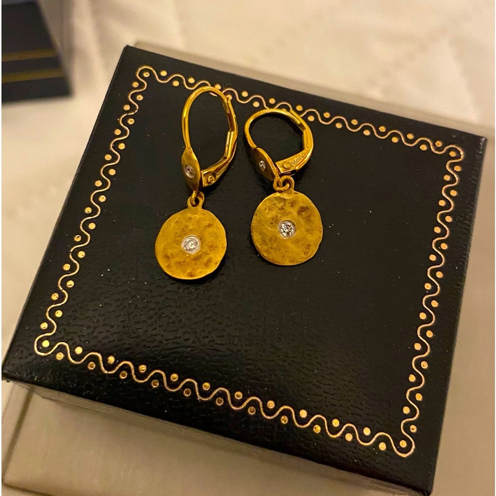 14K Gold with Diamond detail dropped earrings .
